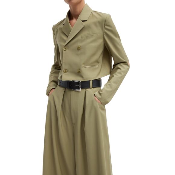 Tibi 'Tropical' Green Polyester Wool Cropped Lean Double Breasted Shirt Jacket - Picture 1 of 5